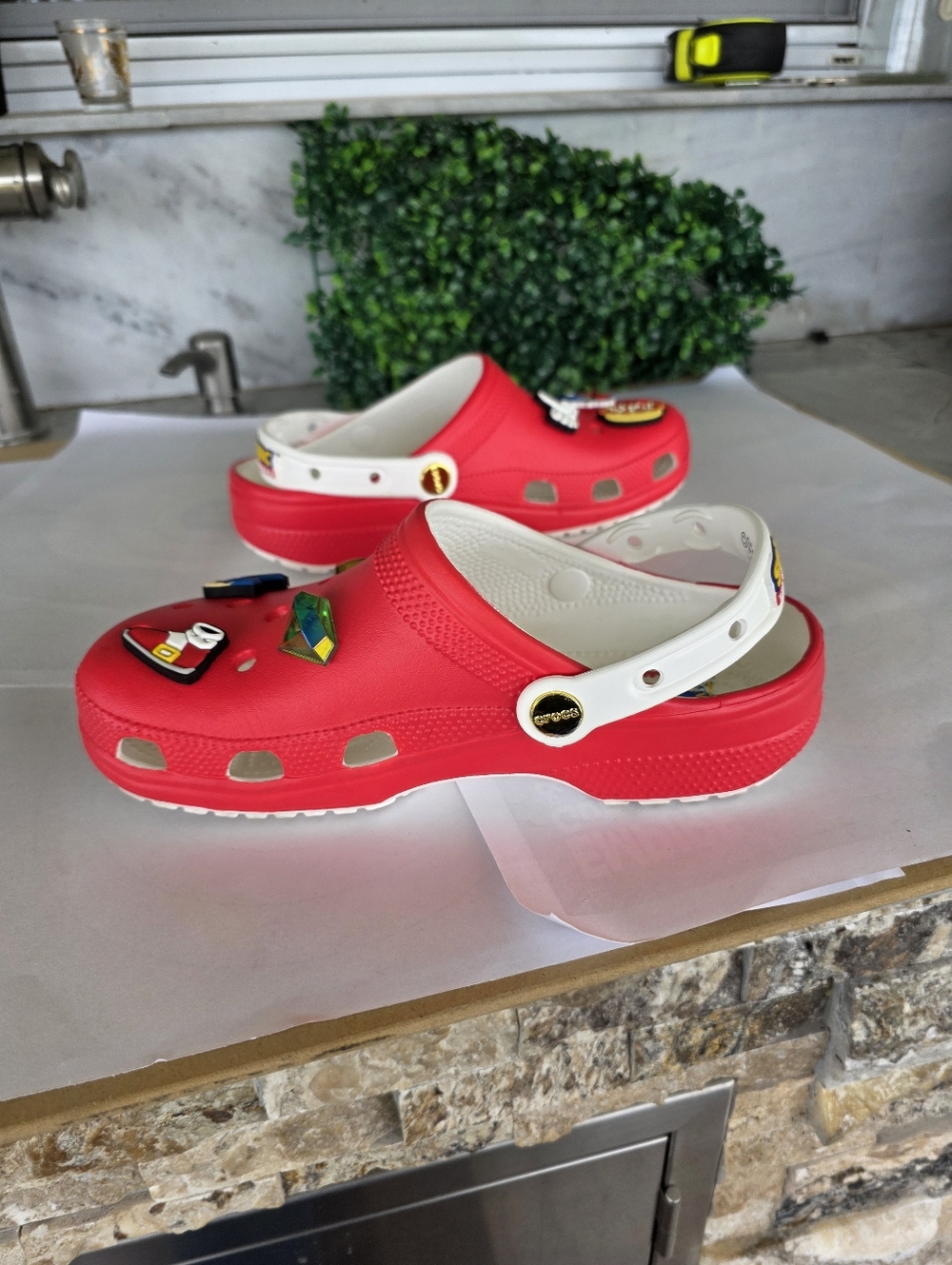 Kids Red Sonic Croc-Style Slip-On Clogs with Character Charms